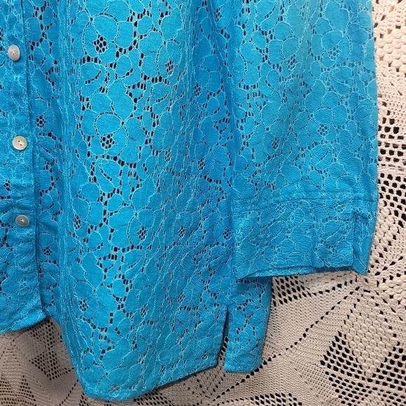 Valerie Stevens Women’s teal Blue Lace Lightweight Button Up Blouse shacket XL - Picture 6 of 12